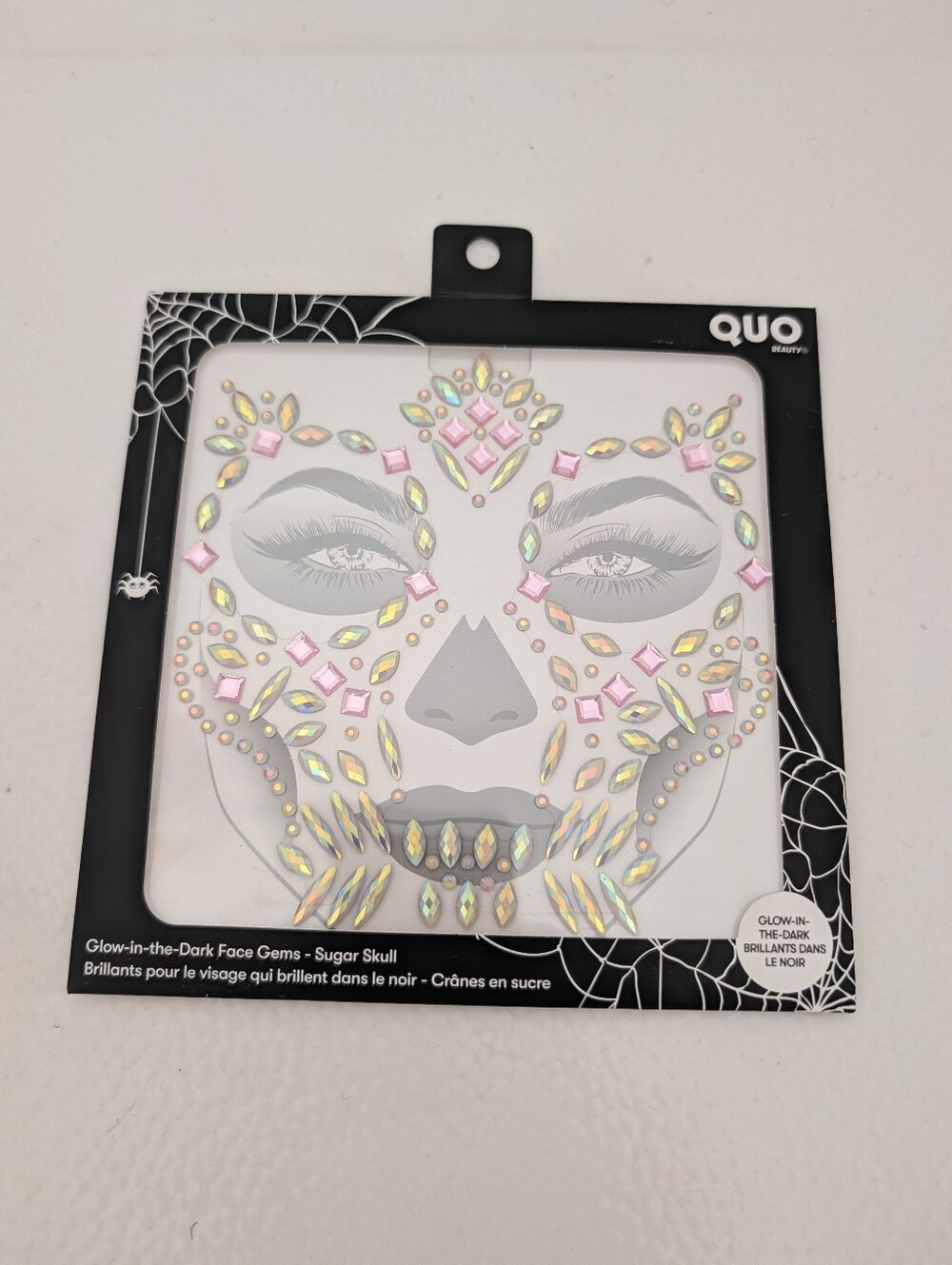 Quo Glow-in-the-Dark Sugar Skull Face Gems - Pink Iridescent
